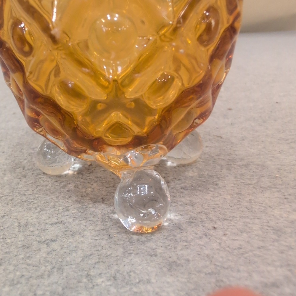 Fenton Amber Pineapple Art Glass Egg Three Footed Decorative Paperweight MCM - Picture 4 of 7